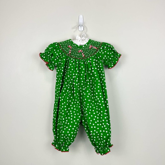 Vive La Fete Other - Silly Goose Hand Smocked Candy Cane Romper 6 Months